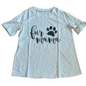 Fur Mama Paw Print Graphic T-Shirt Womens‎ Gray Pet Lover Tee Top Small